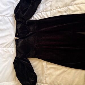 Elegant Black Velvet Puffer Off The Shoulder Sleeve Dress
